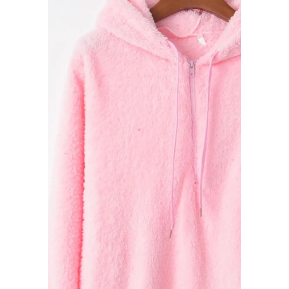 Luxurious comfort with the timeless quarter-zip teddy hoodie for women $15.99 drawstring for an adjustable fit,