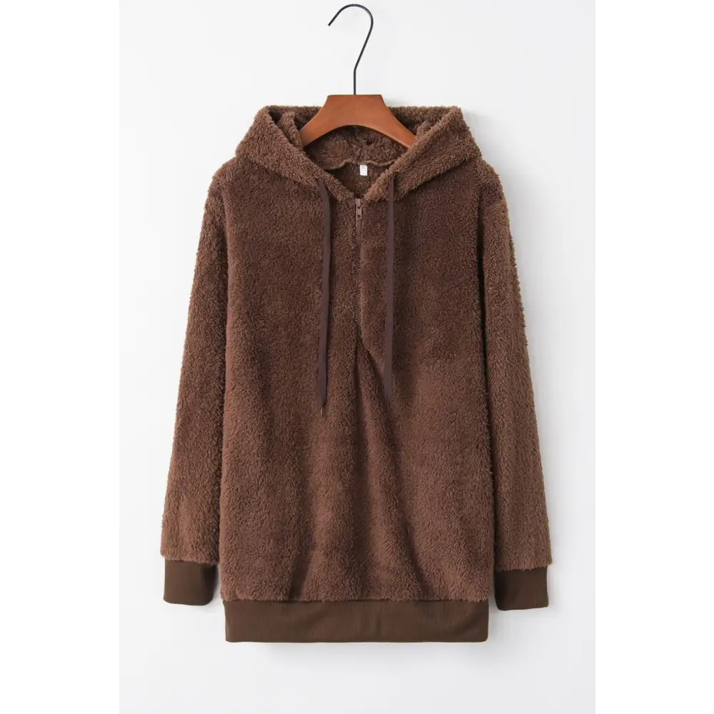 Luxurious comfort with the timeless quarter-zip teddy hoodie for women $15.99 drawstring for an adjustable fit,