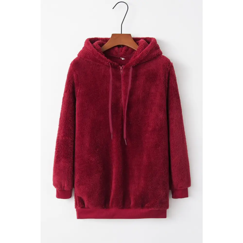 Luxurious comfort with the timeless quarter-zip teddy hoodie for women $15.99 drawstring for an adjustable fit,