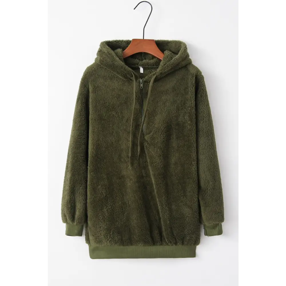 Luxurious comfort with the timeless quarter-zip teddy hoodie for women $15.99 drawstring for an adjustable fit,