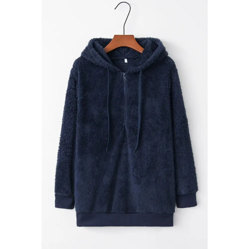 Luxurious comfort with the timeless quarter-zip teddy hoodie for women $15.99 drawstring for an adjustable fit,