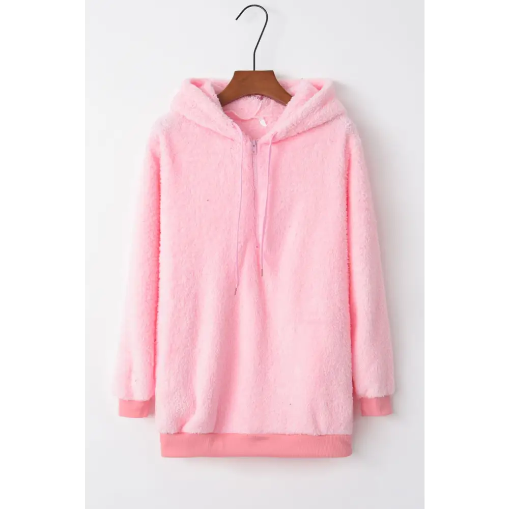 Luxurious comfort with the timeless quarter-zip teddy hoodie for women $15.99 drawstring for an adjustable fit,