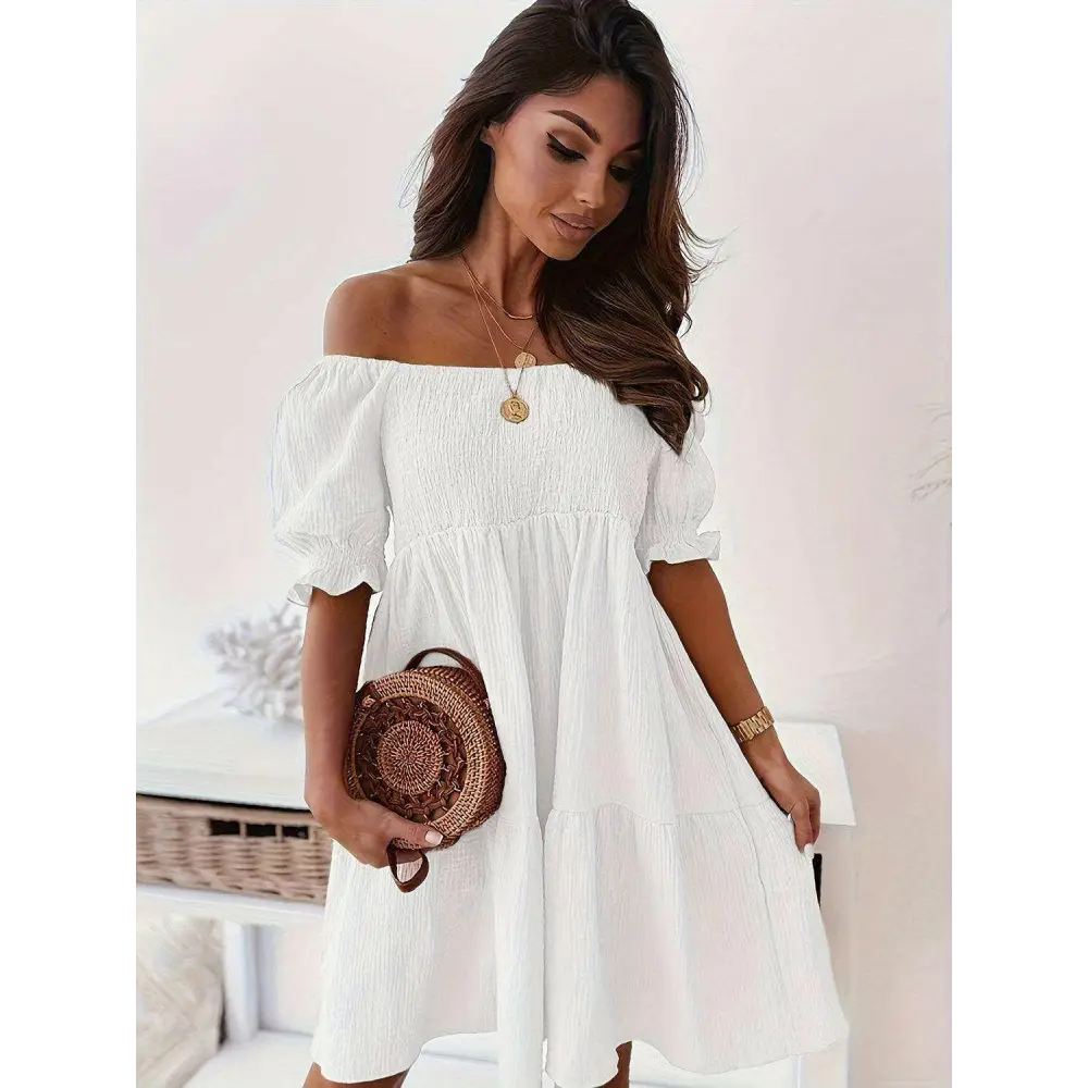 Ruffled off-shoulder dress - a luxury fashion essential for women $24.96 experience the exquisite design