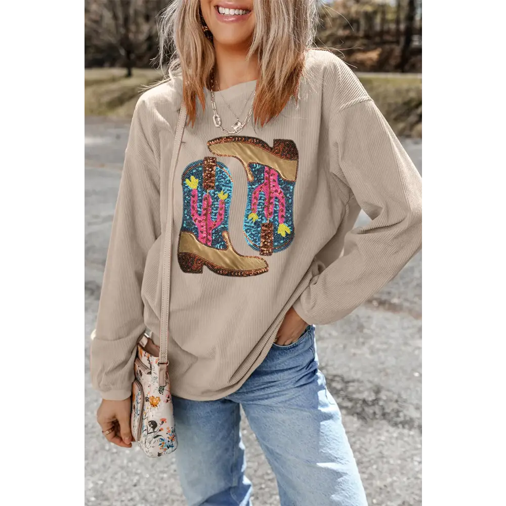 Elevate your wardrobe with luxurious sequin boots and chic sweatshirt $34.99 dazzling sequin detail that adds a touch