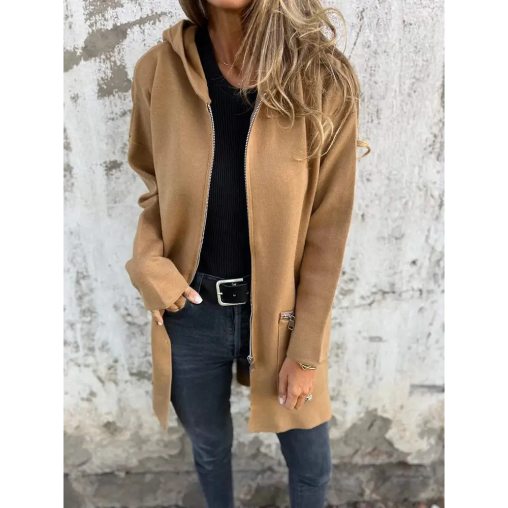 Elevate your wardrobe with a luxury fashion longline hooded jacket $32.99 pocketed - effortlessly combine convenience