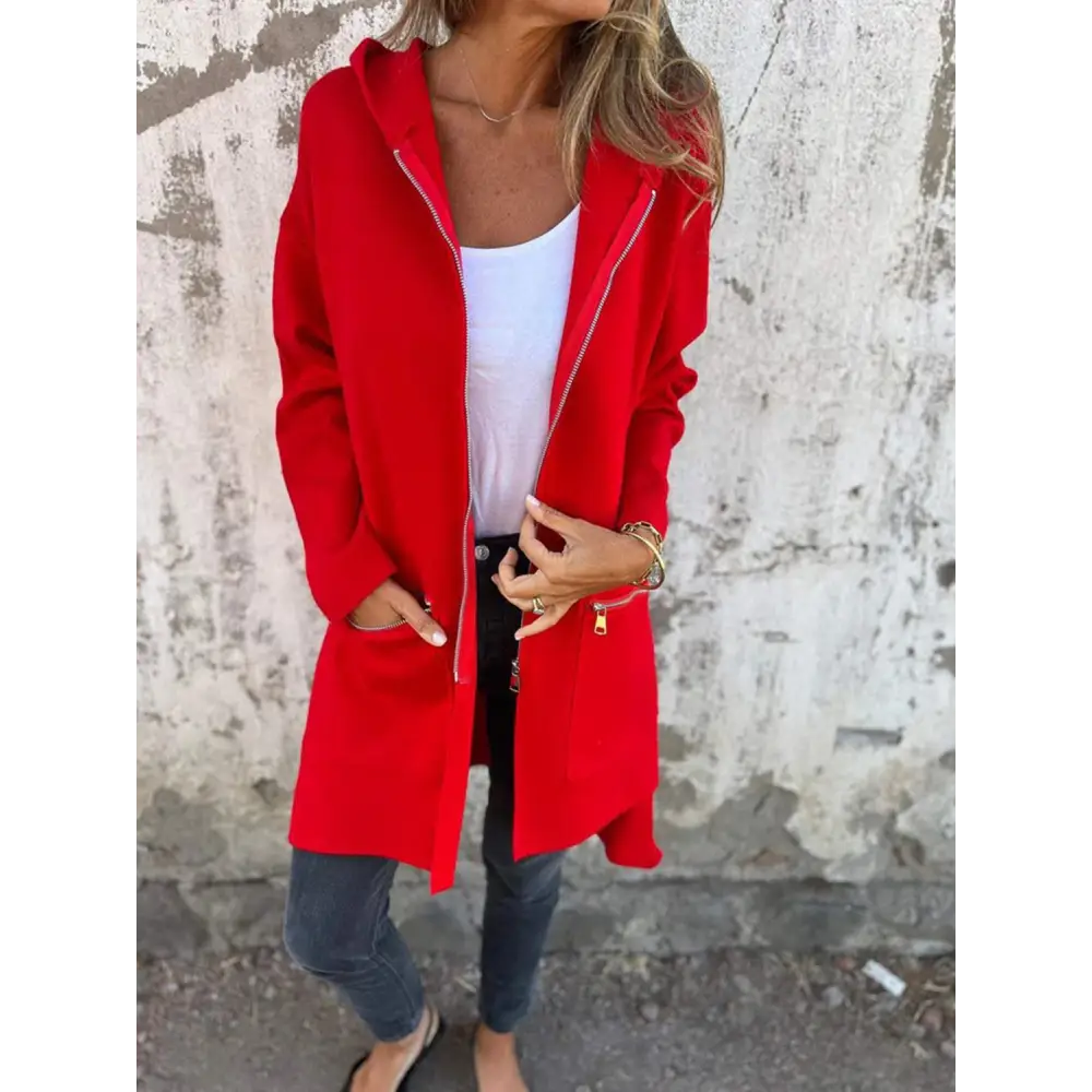 Elevate your wardrobe with a luxury fashion longline hooded jacket $32.99 pocketed - effortlessly combine convenience