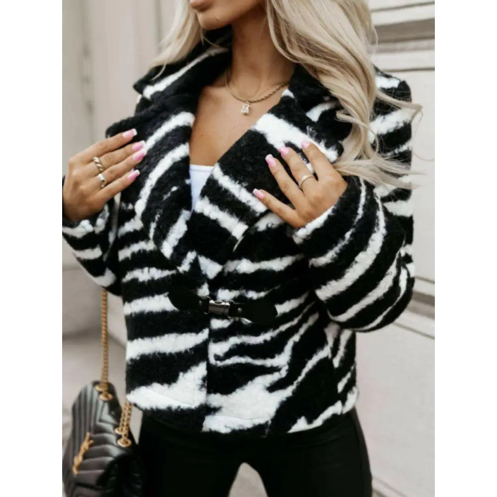 Fuzzy animal print collared coat in timeless luxury fashion for women $49.08 basic style, offering a versatile