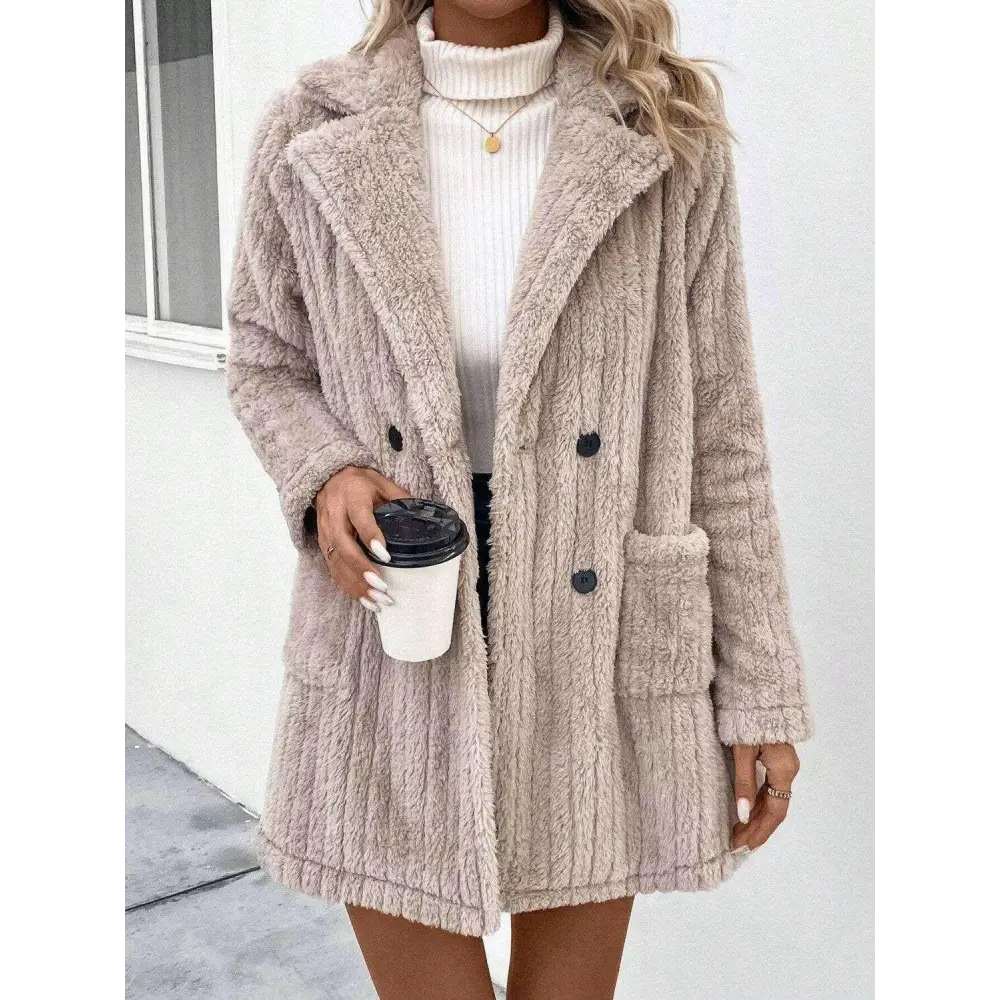 Elevate your wardrobe with luxury fashion for women in a cozy long sleeve coat $42.88 buttoned for a polished look