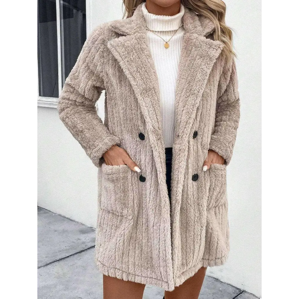 Elevate your wardrobe with luxury fashion for women in a cozy long sleeve coat $42.88 buttoned for a polished look