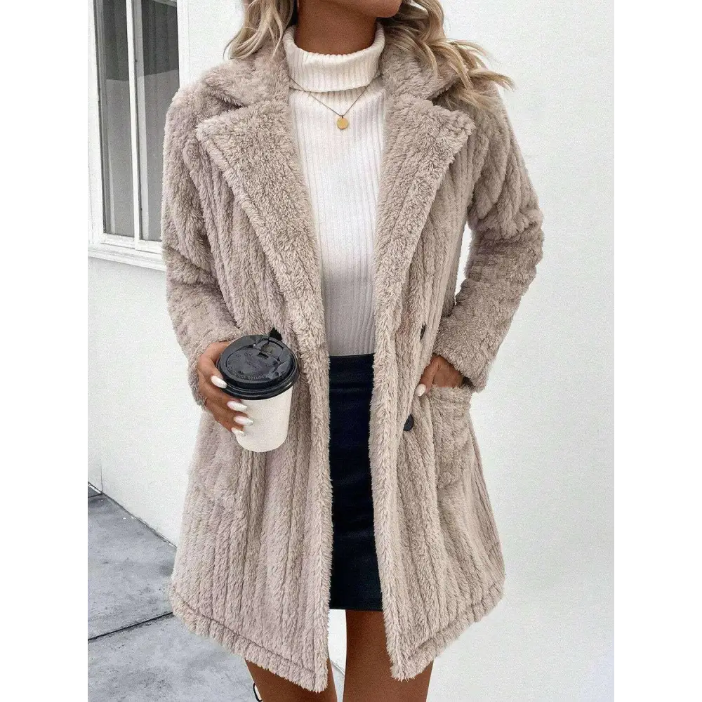 Elevate your wardrobe with luxury fashion for women in a cozy long sleeve coat $42.88 buttoned for a polished look