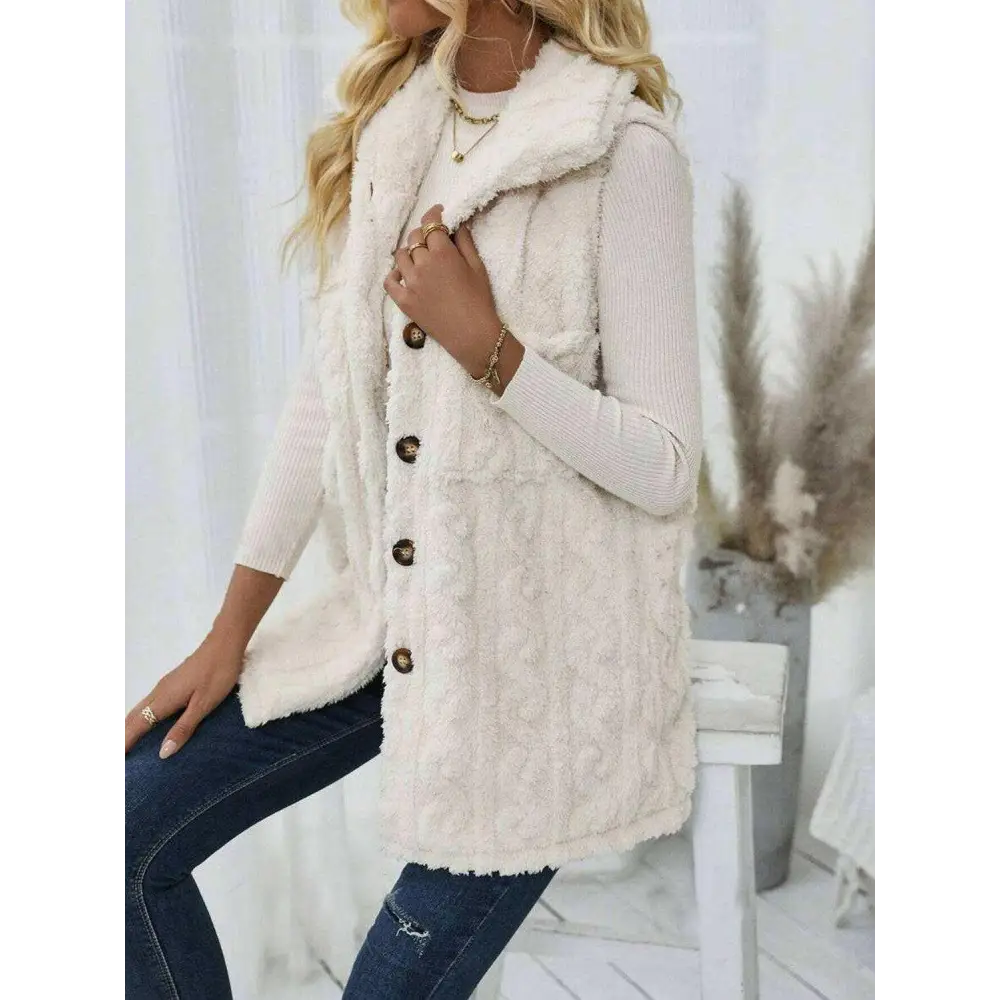 Elevate your wardrobe with the fuzzy button up vest coat for luxury fashion $32.96 experience the elegance of a basic