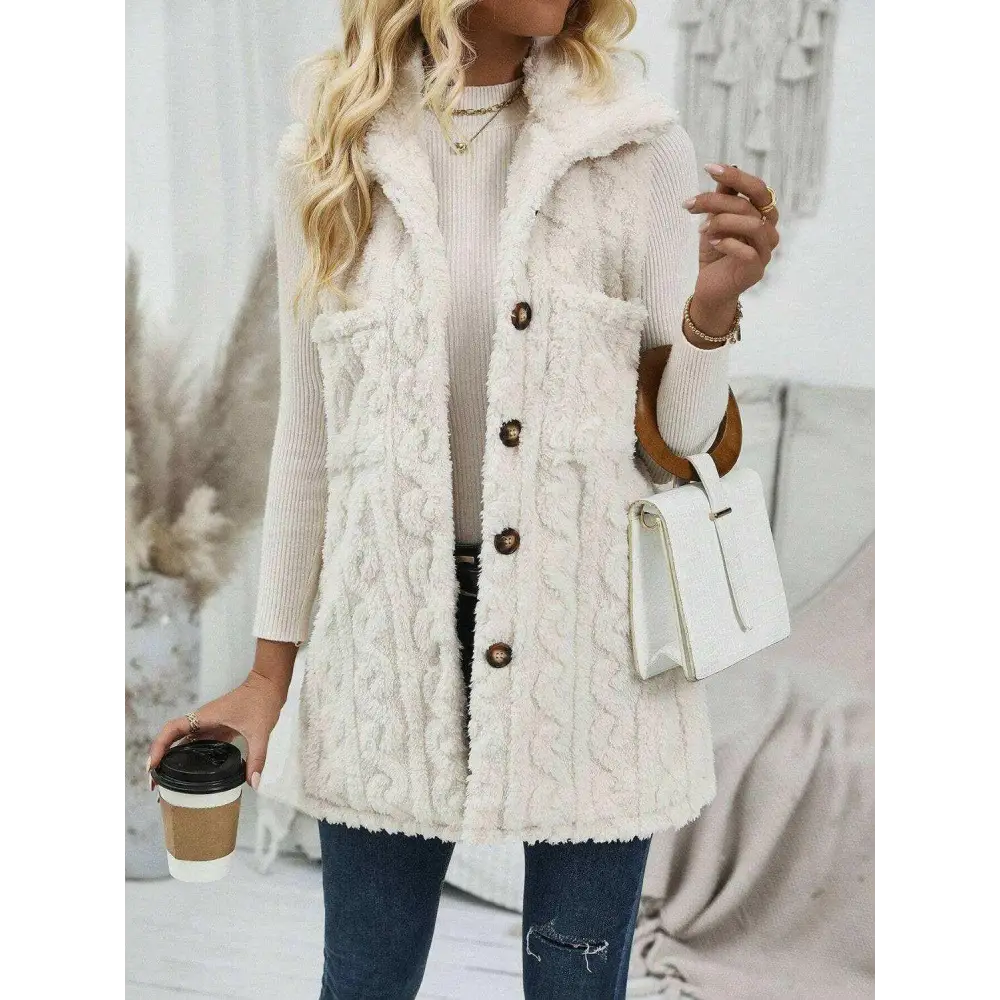 Elevate your wardrobe with the fuzzy button up vest coat for luxury fashion $32.96 experience the elegance of a basic