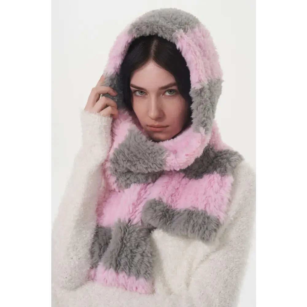 Elevate your look with the fuzzy contrast striped scarf in luxury fashion $27.99 1-piece polyester imported experience