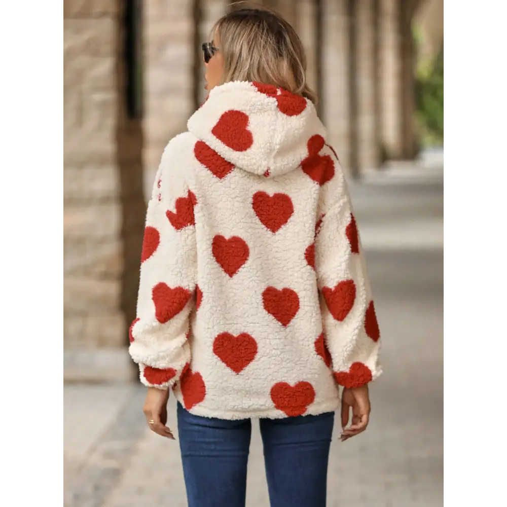 Fuzzy heart pocketed hoodie - a statement in luxury fashion for women $25.99 elevate your wardrobe with the chic