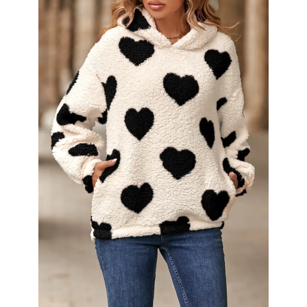 Fuzzy heart pocketed hoodie - a statement in luxury fashion for women $25.99 elevate your wardrobe with the chic