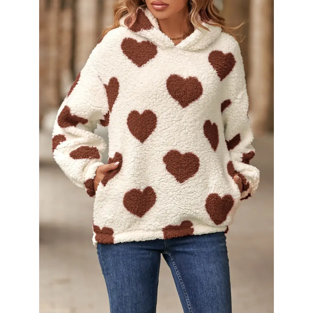 Fuzzy heart pocketed hoodie - a statement in luxury fashion for women $25.99 elevate your wardrobe with the chic