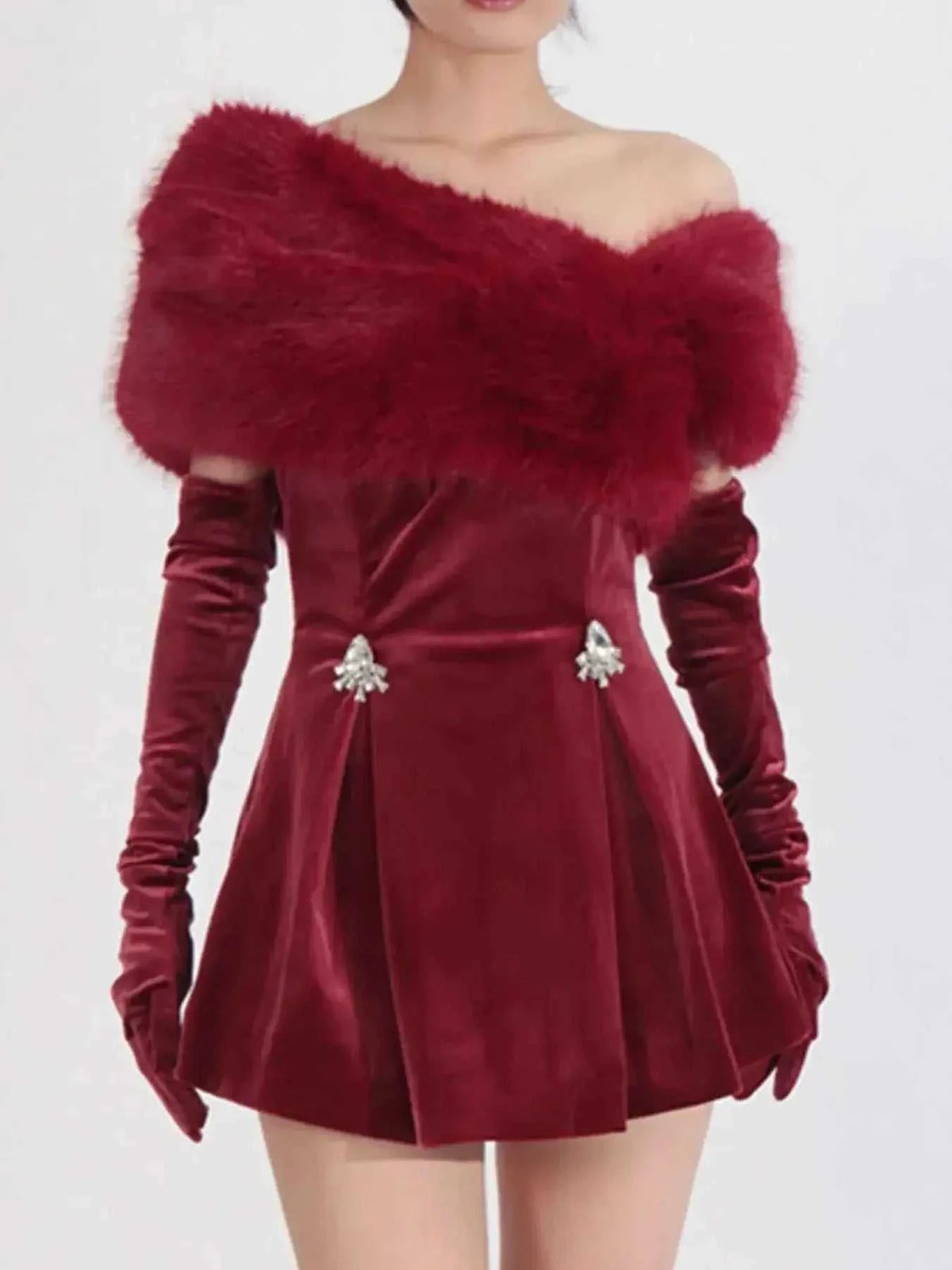 Fuzzy Off Shoulder Mini Dress