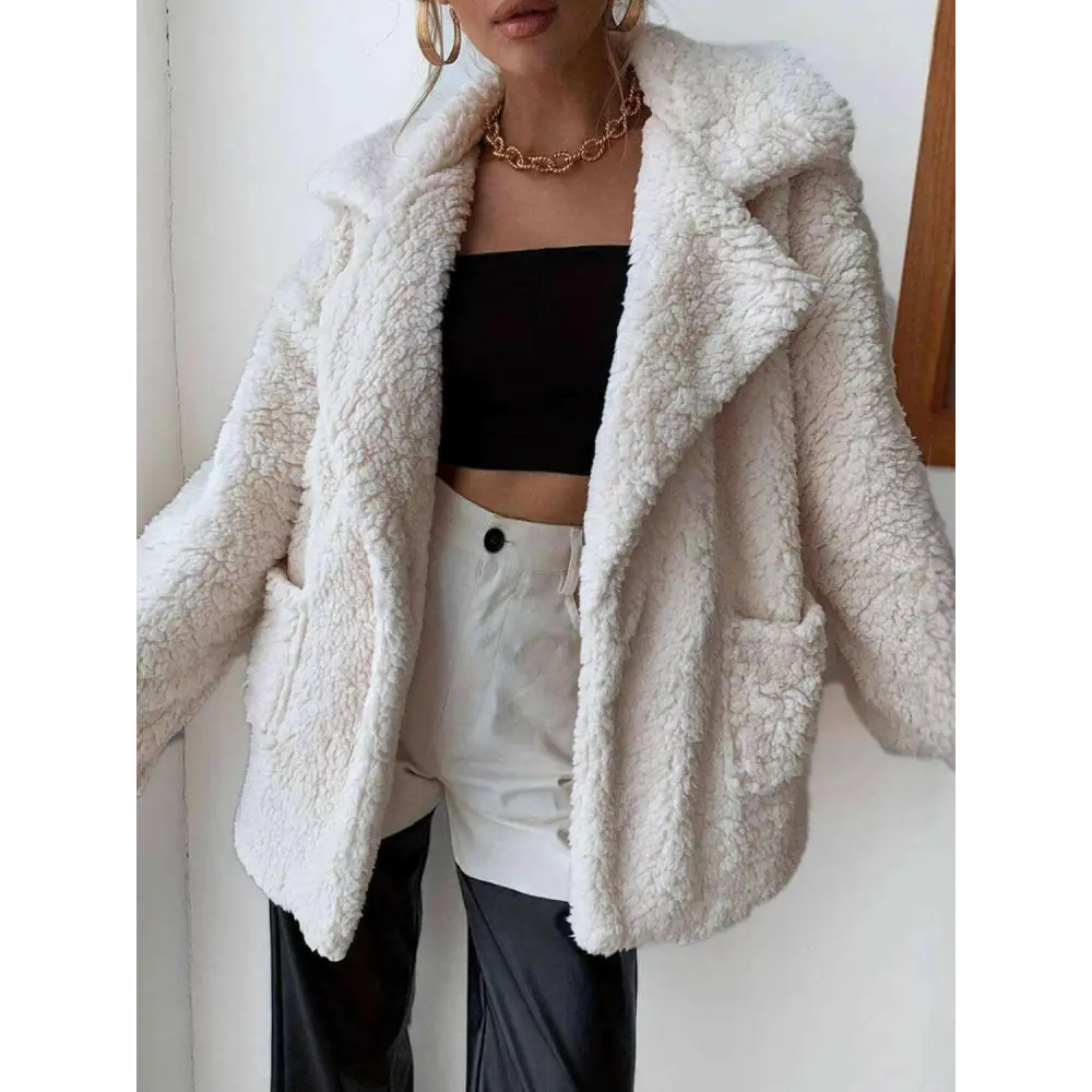 Indulge in luxury fashion for women with the fuzzy open front coat $38.22 buttoned, pocketed for a blend