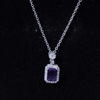 Genuine 1.1 Carat Emerald Cut Amethyst Vintage Necklace with Diamond Halo