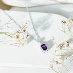 Genuine 1.1 Carat Emerald Cut Amethyst Vintage Necklace with Diamond Halo