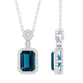 Genuine 1.1 Carat London Blue Topaz Emerald Cut Necklace with Diamond Halo
