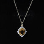 Genuine 2.5 Carat Citrine Diamond Vintage Necklace with Silver Chain
