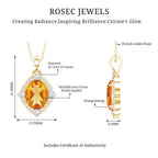 Genuine 2.5 Carat Citrine Diamond Vintage Necklace with Silver Chain