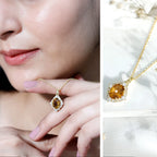 Genuine 2.5 Carat Citrine Diamond Vintage Necklace with Silver Chain