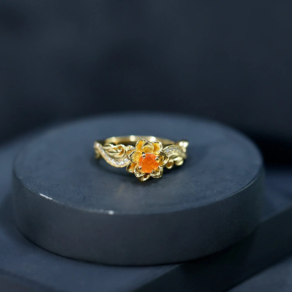 Genuine Citrine Rose Engagement Ring with Diamonds