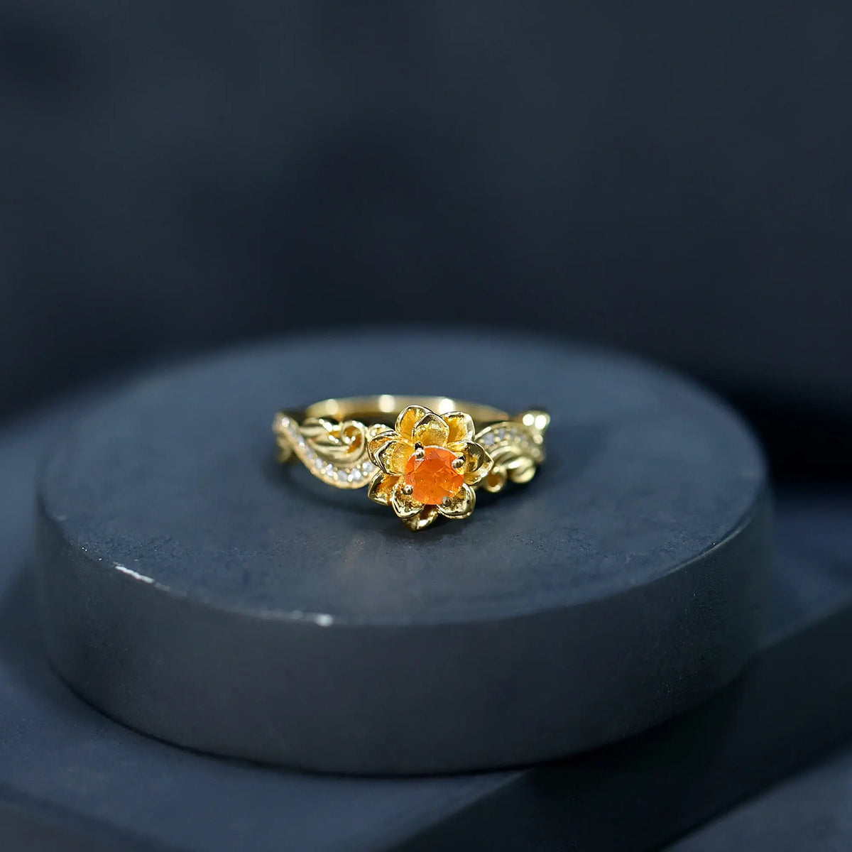 Genuine Citrine Rose Engagement Ring with Diamonds