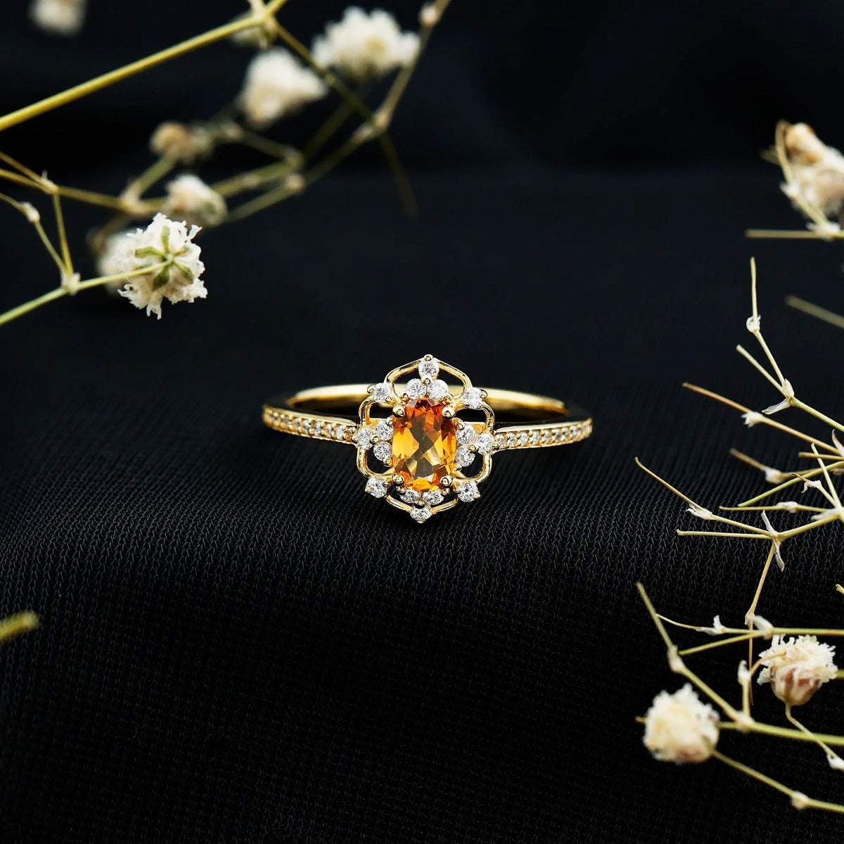Genuine Citrine Vintage Engagement Ring in Gold Plated Silver