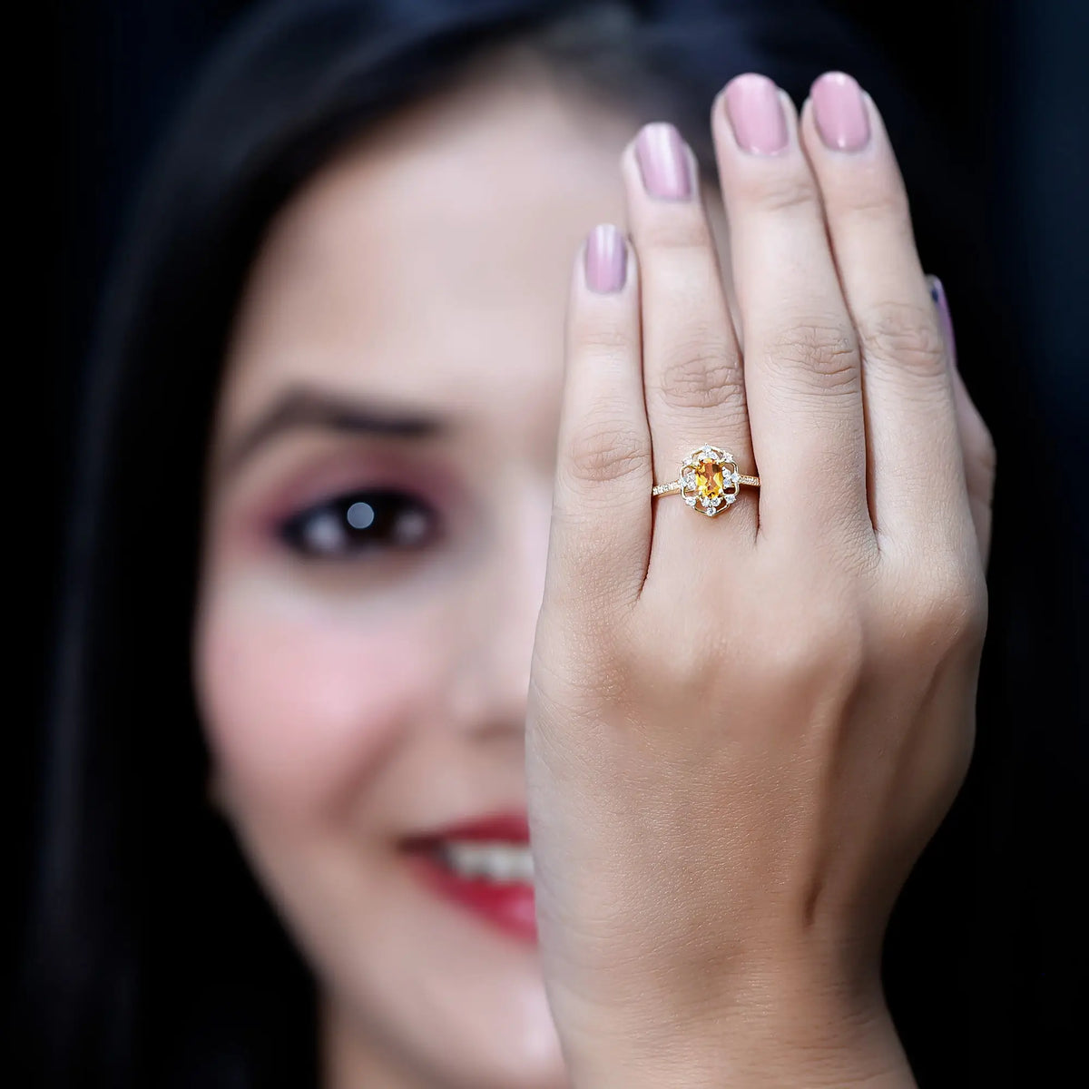 Genuine Citrine Vintage Engagement Ring in Gold Plated Silver