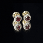 Genuine Garnet Stud Earrings with Lab Grown Diamond Halo