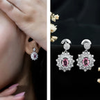 Genuine Pink Sapphire and Diamond Bridal Dangle Earrings