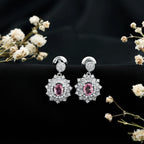 Genuine Pink Sapphire and Diamond Bridal Dangle Earrings