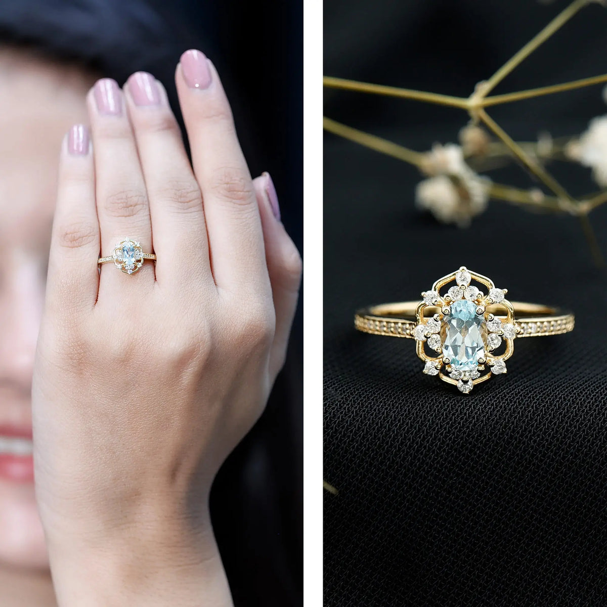 Genuine Sky Blue Topaz Vintage Engagement Ring in Gold Plated Silver