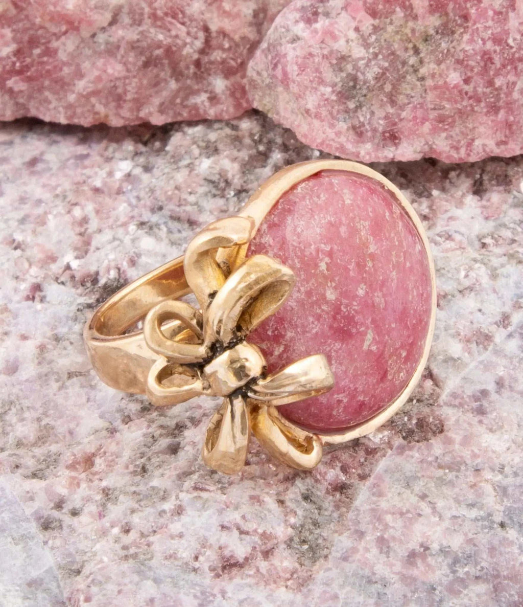 Gifted Pink Rhodonite Golden Bow Ring - Maven Couture IncRings