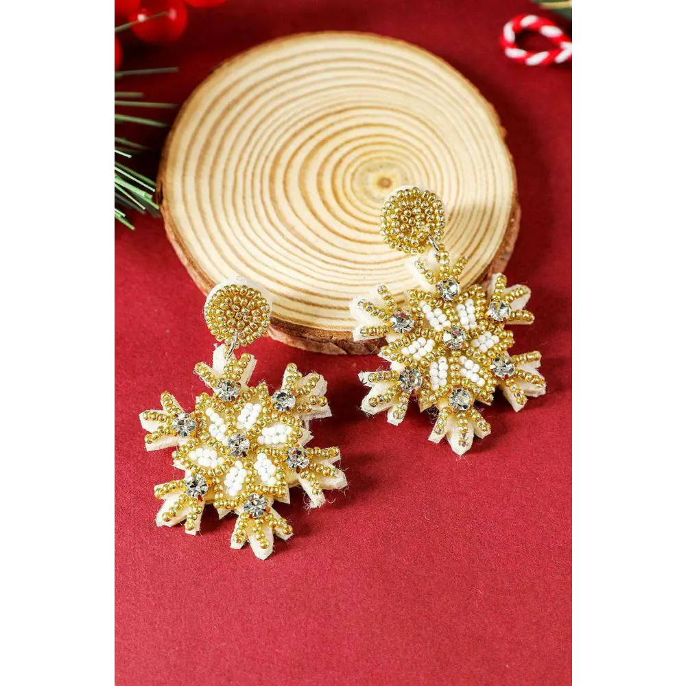 Timeless gold snowflake rhinestone earrings for luxury fashion $15 meter bead • shine this holiday season