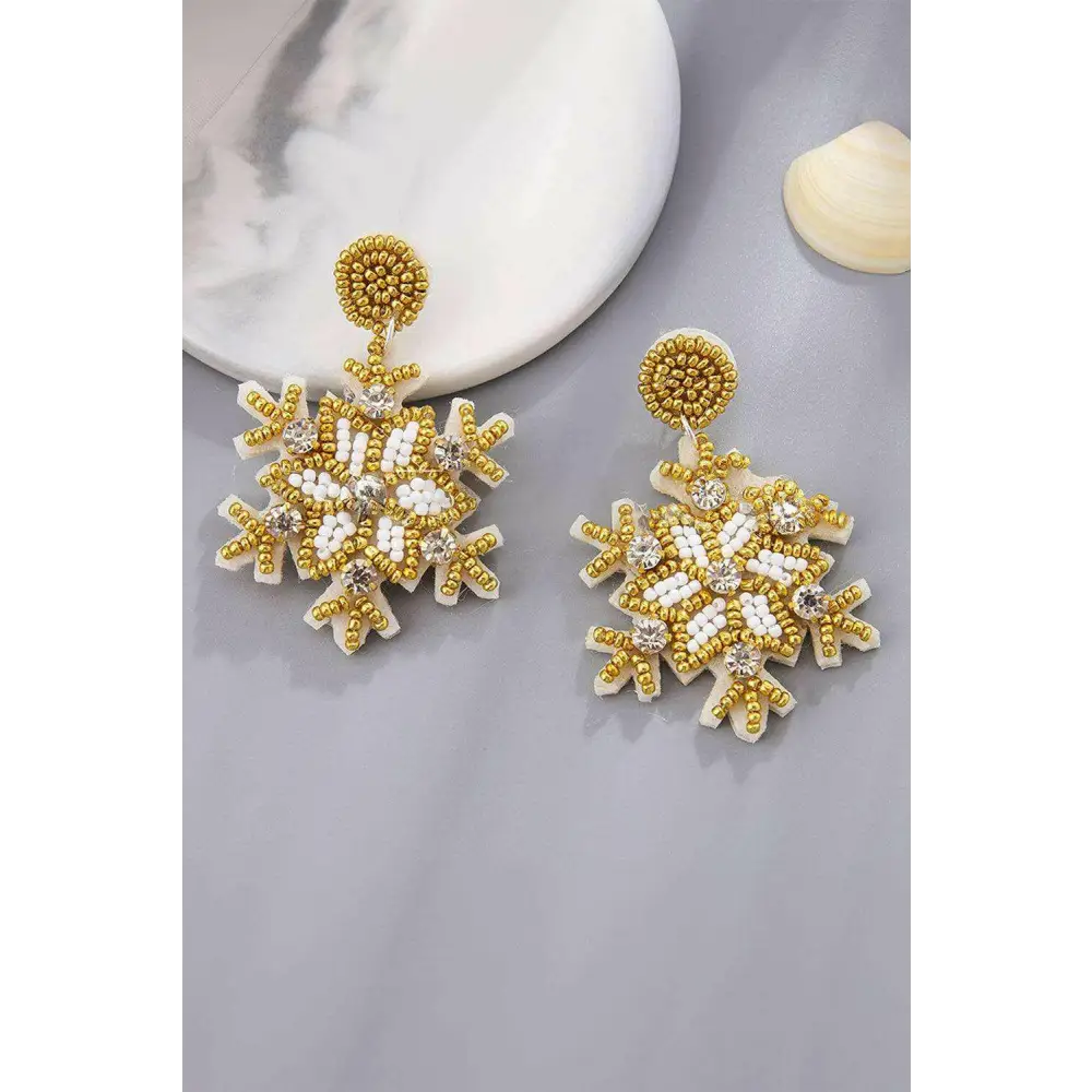 Timeless gold snowflake rhinestone earrings for luxury fashion $15 meter bead • shine this holiday season