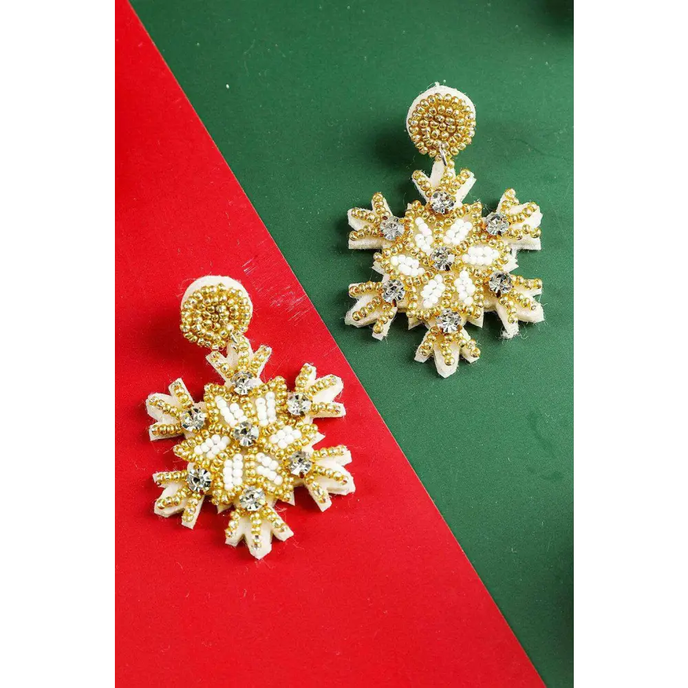 Timeless gold snowflake rhinestone earrings for luxury fashion $15 meter bead • shine this holiday season