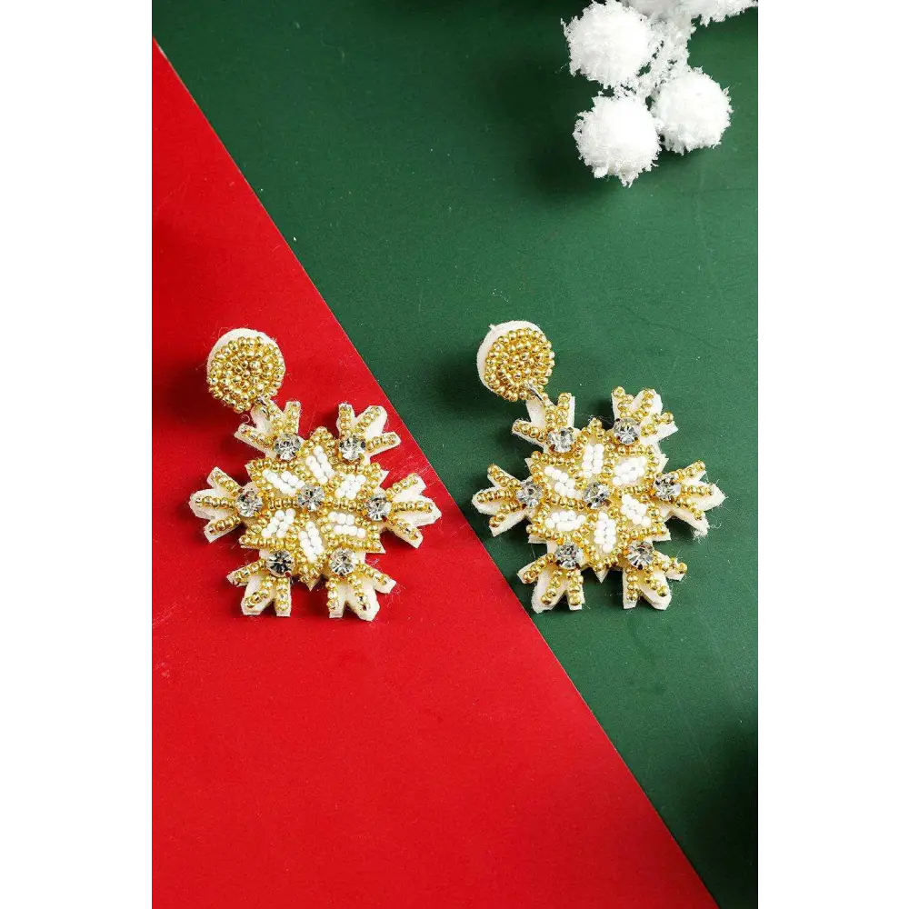 Timeless gold snowflake rhinestone earrings for luxury fashion $15 meter bead • shine this holiday season