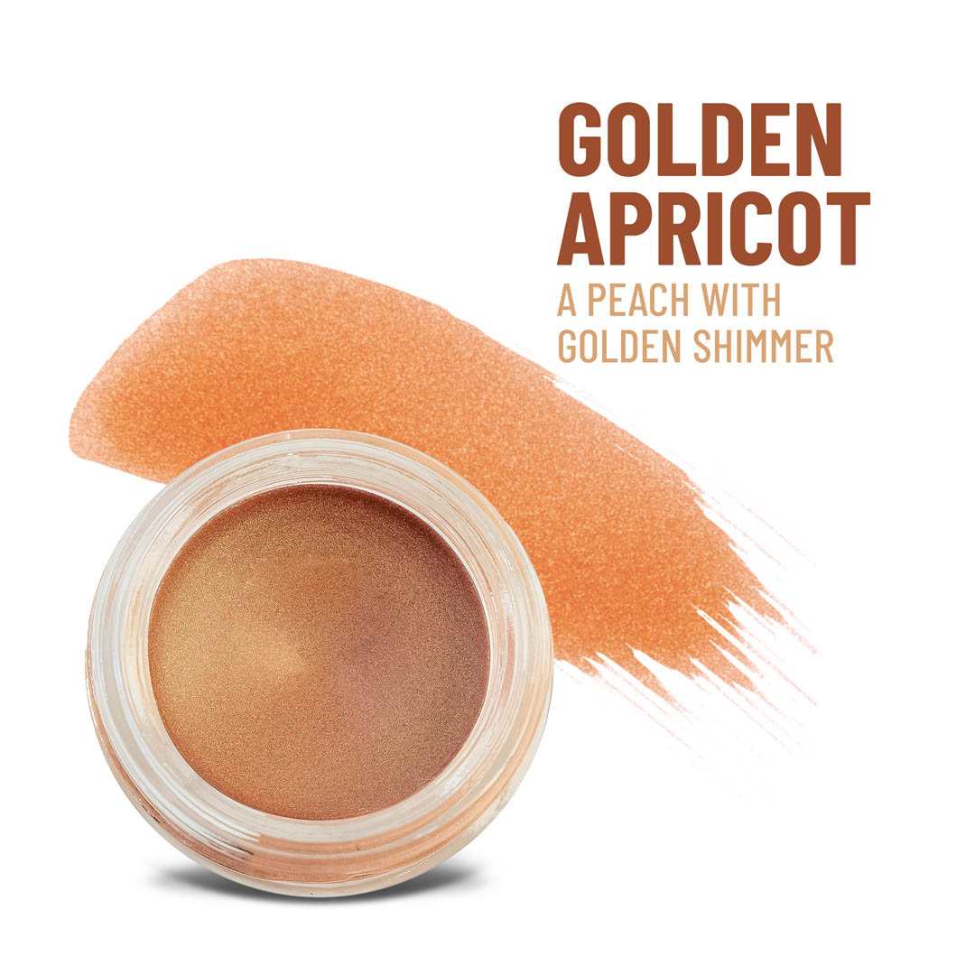 Golden Apricot multi-tasking creme to powder makeup in peach shade with golden shimmer for eyes, cheeks, and lips