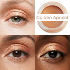 Golden Apricot waterproof multi-tasking creme-to-powder makeup in warm apricot shade on diverse eyes for versatile wear