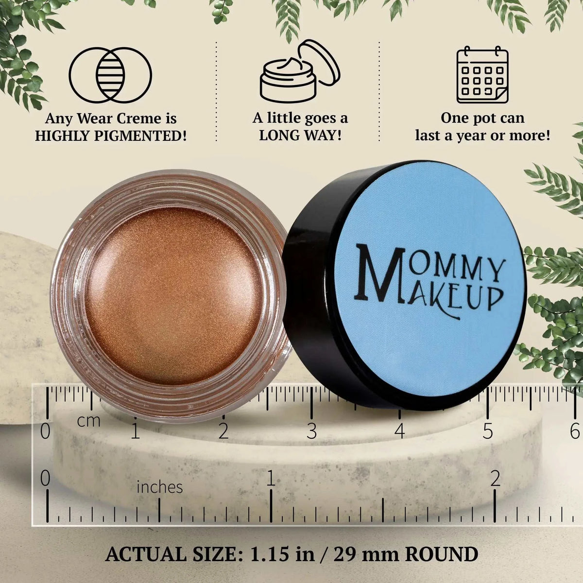 Golden Caramel Any Wear Creme - A Waterproof Multi-tasking creme to powder product for eyes, cheeks & lips. Can be worn anywhere