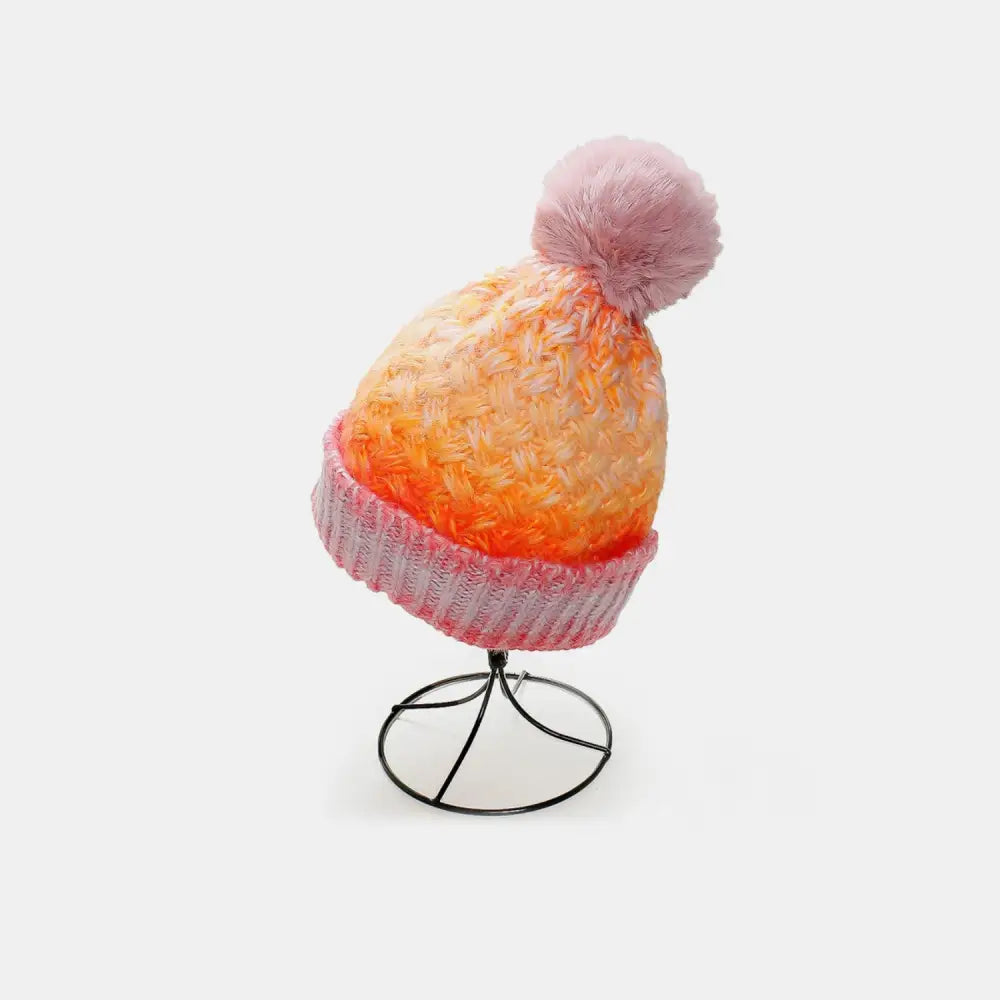 Chic gradient knit hat with pompom for luxury fashion enthusiasts $18.99 1-piece acrylic, polyester imported product