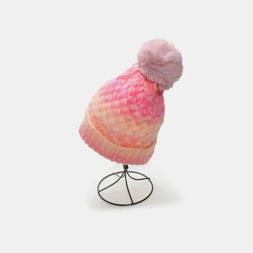 Chic gradient knit hat with pompom for luxury fashion enthusiasts $18.99 1-piece acrylic, polyester imported product