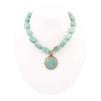 Green Amazonite Golden Lotus Pendant Necklace - Maven Couture IncNecklaces