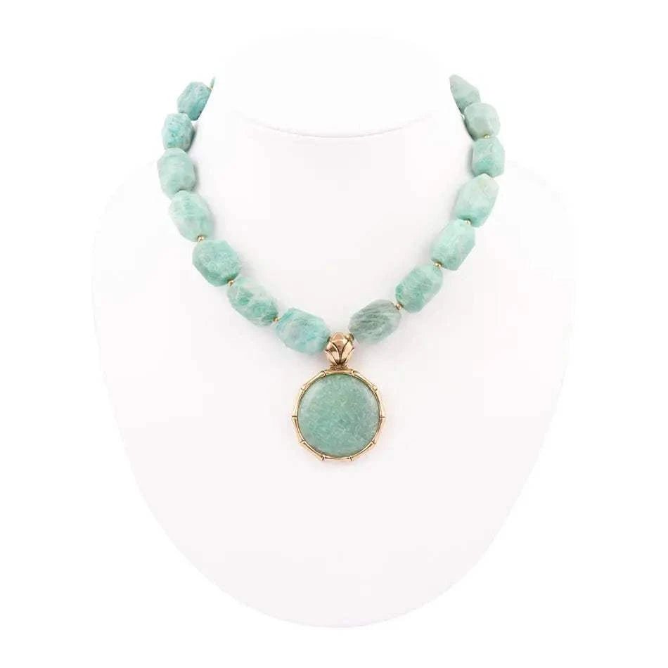 Green Amazonite Golden Lotus Pendant Necklace - Maven Couture IncNecklaces