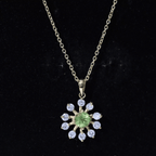 Green Peridot and Diamond Flower Pendant Necklace