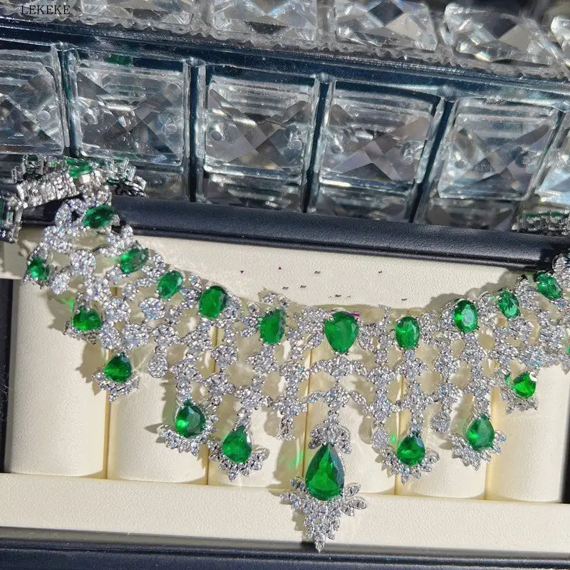 Elevate your style with the green waterdrops zircon jewelry set $109.99 product discover the epitome of elegance